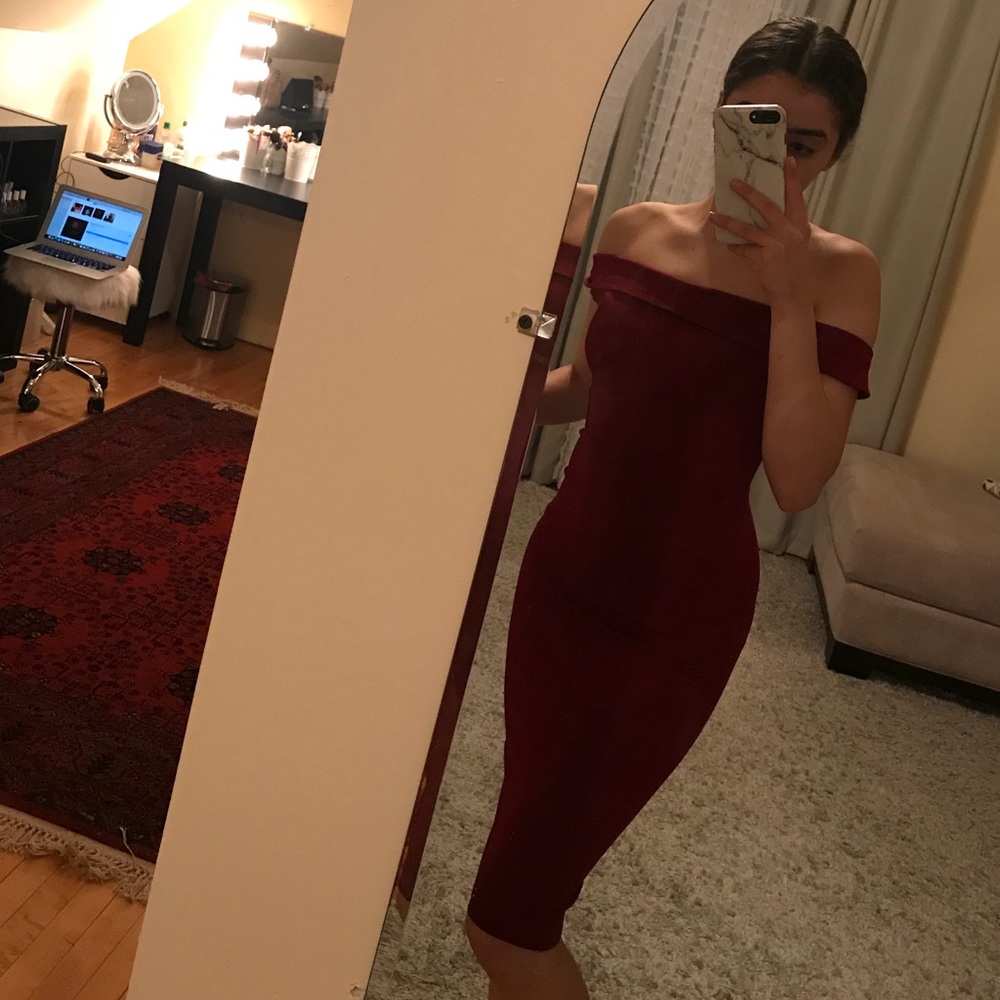 Red Off the shoulder Midi dress